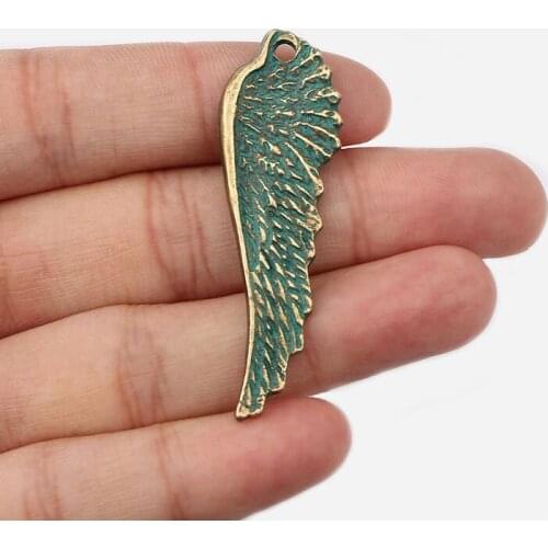 10PCS Antique Bronze Patina Feather Wings Charms Pendants for DIY Necklace Jewelry Findings Making 48x15mm