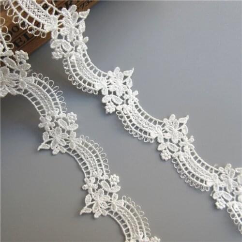 2 yard Vintage White Polyester Flower Embroidered Lace Trim Ribbon Fabric Garment Sewing Supplies Craft, DIY Handmade Materials