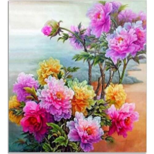 3D Peony 50x55cm DIY Diamond Painting Cross Stitch Wall Sticker Diamond Embroidery Square Crystal Mosaic Pictures Stickers