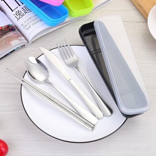 4 PCS/set Stainless Steel Cutlery Dinnerware Outdoor Student Knife Fork Spoon Chopsticks Children Portable Outdoor Tableware