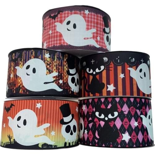 50yards 75mm Night Glow Halloween Cat Ghost Grosgrain Ribbon For DIY Accessories Welcome Custom designs