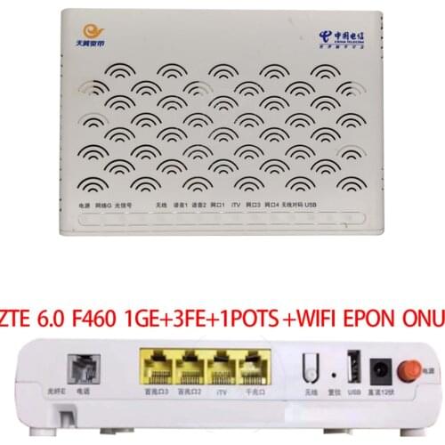 6pcs/Lot F460 6.0 1GE,3FE,1POTS,WIFI ONU Epon ont Used ZTE EPON ONU OLT without PowerAdaptor free shipping