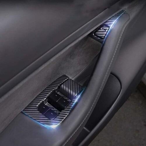 Interior Accessories For Tesla Model 3 model3 Door Armrest Knob Cover Window Glass Lift Button Decorative Frame Sticker