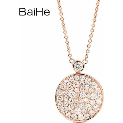 BAIHE Solid 18K Rose Gold 1.1ct H/SI Round Natural Diamond Women Wedding Fine Jewelry Gift Round Diamond Necklaces