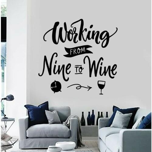 Bar Work Relax Have A Drink Vinyl Wall Decals From Nine To Wine Living Room Funny Quote Wall Sticker Removable Room Decor Z102