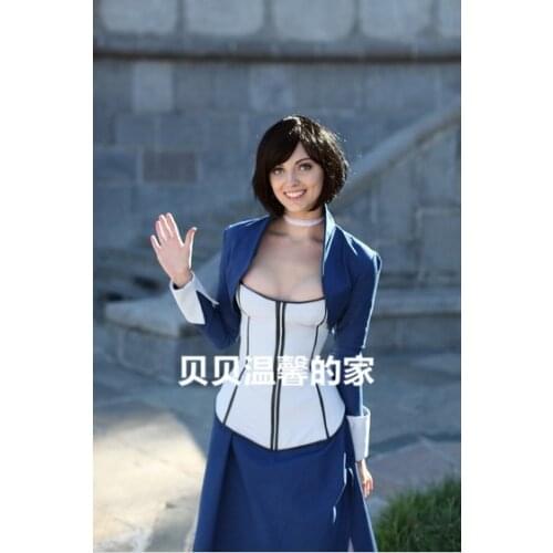 Bioshock Cosplay Infinite Elizabeth Costume Velvet Dark Blue Dress Halloween Party Movie Dress