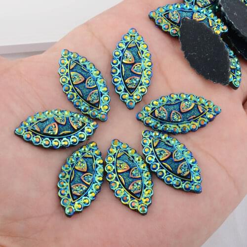 BOLIAO 10Pcs 15*30mm (0.59*1.18 in) AB Color Horse eye Flatback Resin Dark Blue Glue On Clothes/Holiday Decoration DIY No Hole