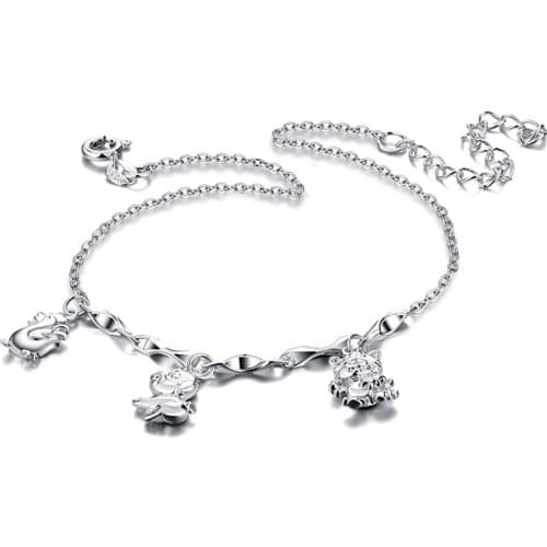 Wholesale New womens 925 sterling silver Simple Chains Cute Animal Pendant Anklets Summer Foot Feature Jewelry Birthday Gift