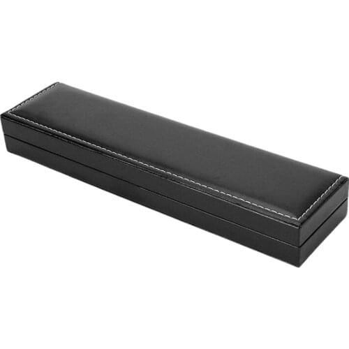 Black PU Leather Rectangle Storage Showcase with Stitch Line for Necklace Chain Watch Box 29.5x7.5x4cm
