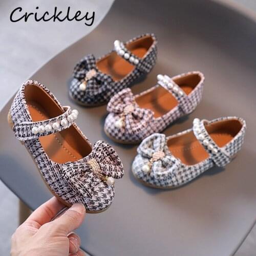 Spring Autumn Childrens Girls Flat British Style Pearl Single Shoes For Baby Girl Princess Lovely Bow Soft Sole Kids Shoes