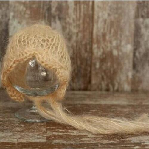 Handcraft Baby hand Knit Mohair Bonnet With Flower on Baby Shower Gift Newborn photography props