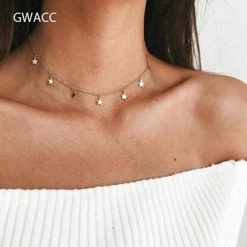 INKDEW Boho Women Chocker Gold Silver Chain Star Choker Necklace Jewelry Gifts For Wedding Party New Simple Womens Necklaces