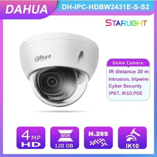 Stalight Dahua Camera Vandal Proof 4MP POE IPC-HDBW2431E-S-S2 IR30M H.265 Weatherproof Outdoor Video Surveillance Cyber Security
