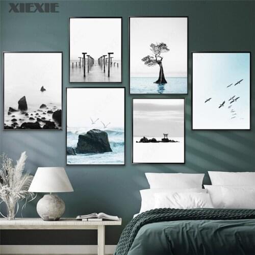 Calm Lake Osprey Seagull Reef Boat Torii Canvas Painting Nordic Posters and Prints Wall Art Pictures for Living Room Home Decor