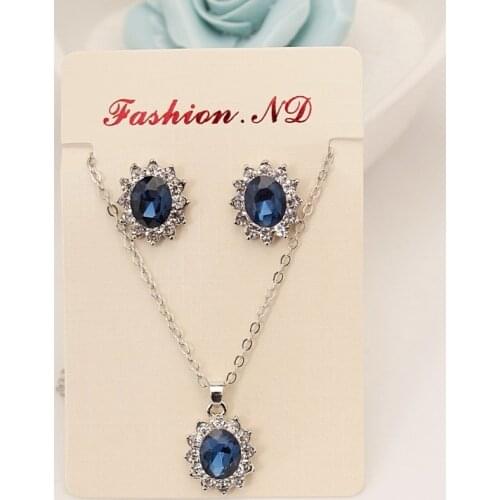 Set The New High-grade Navy Blue Suit, Blue Royal Princess Same Paragraph Imitation Gemstones Necklace Set Wholesale
