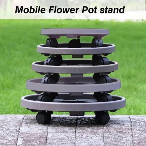 Round Flower Plant Pot Tray Wrought Iron 4 Wheels Heavy Planter Flowers Pot Mover Trolley Plate Stand Holder Garden Decor