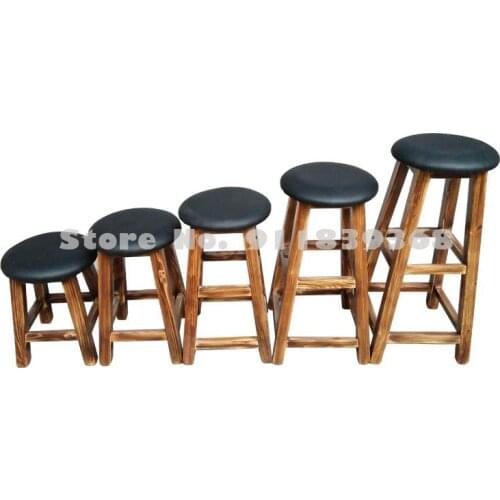 Round Stool High Stool Wooden Stool High Footed Stool Modern Simple Solid Wood Back Chair Household Bench High Footed Round Wood
