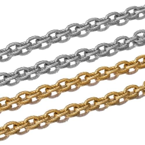 1 Meter Width 5mm Gold Stainless Steel Embossing Bulk Textured Chunky Chains for Diy Punk Rock Jewelry Making Wholesale Bulk