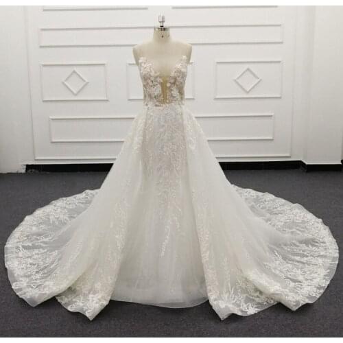 Molanda Mermaid Wedding Dress 3D Flower 2021 Vestidos de novia Vintag Spaghetti Straps Bridal Gown Detachable Train SJ214-3