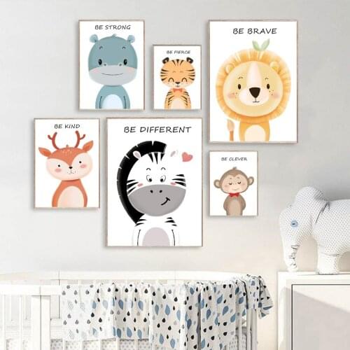 Brave Lion Tiger Zebra Deer Cartoon Animal Wall Art Canvas Painting Nordic Posters And Prints Wall Pictures Baby Kids Room Decor