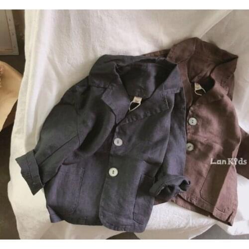 2021 new style girls boys cotton linen full sleeve coat autumn kids jacket