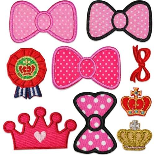 New Bowknot Crown Cartoon Embroidered Patches Sew Iron on Badges King for Dress Bag Jeans T Shirt DIY Appliques Craft Decoration