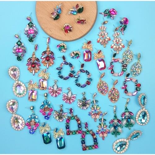 Pauli Manfi Fashion Rainbow Multi Color Rhinestone Dangle Earrings for Women Luxury Bohemian Colorful Glass Drop Earring Jewelry