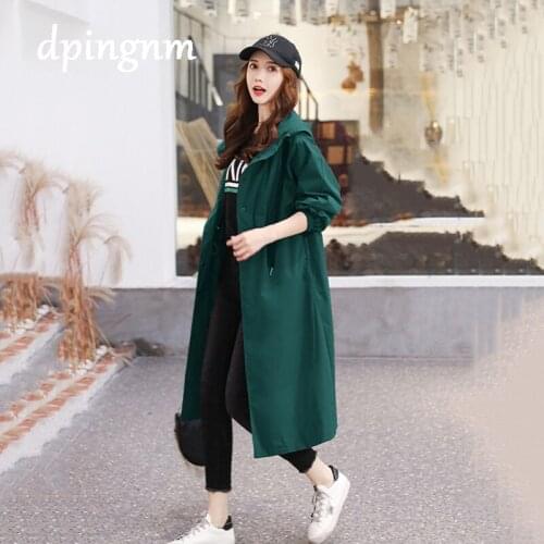 Spliced Plus Size Black Trench For Women Tide Long Print Streetwear Hoodie Casual Female Wide Waisted Coat 2020