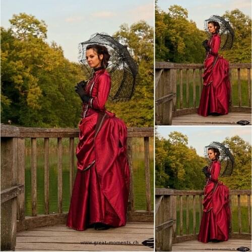 Customer to order!19 Century Red Vintage Costumes Victorian Dress 1860S Civil War Gown Ball Dress Scarlett dresses US4-36 C-200