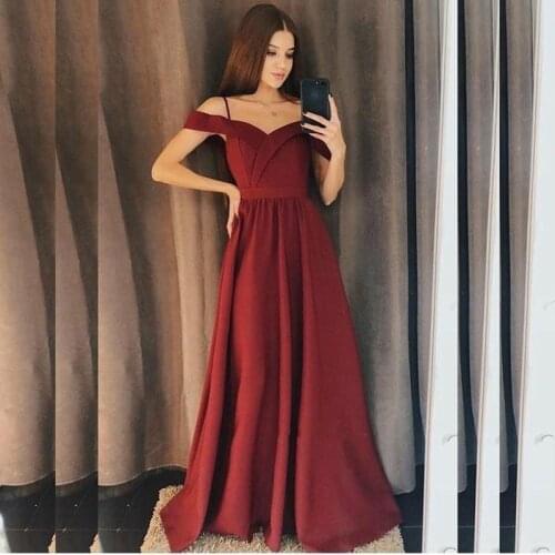 On Sale Modern Simple A Line Prom Party Dresses Long 2021 Spaghetti Straps Off shoulder Sleeves Wedding Party Gowns Affordable