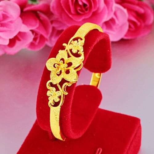 Luxury 24K Yellow Gold Plated Flower Blooming Bracelet For Women Sand Gold Lotus Bracelet Wedding Birthday Fine Jewelry Gifts