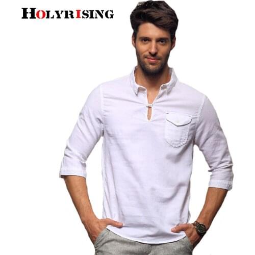 Holyrising Shirt Men Linen Chemise Homme Manche Longue Breathable Shirts Men Dress Slim Fit Solid Shirt Mens Clothing 18324-5
