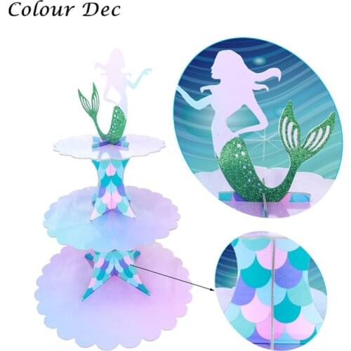 Mermaid Party 3-tier Paper Cake Stand Baby Shower Girl 1st Birthday Party Decoration Cupcake Stand Under the sea Wedding decor