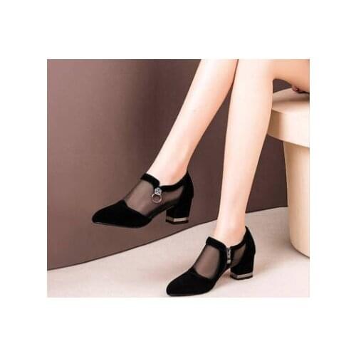 Spring Fall Womens Mesh High Heels Breathable High Heels Sandals Casual Side Zip Mid Single Shoes