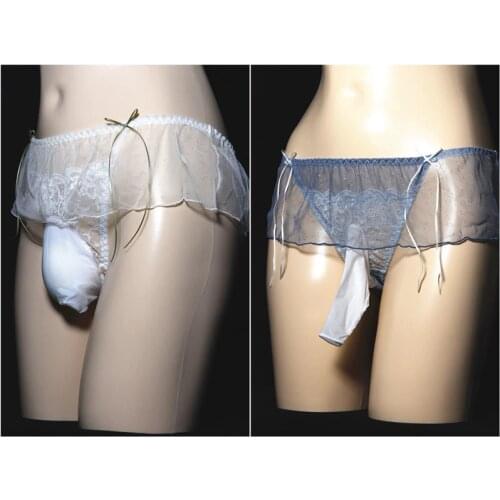 Sexy Men Panties Fetish Lingerie See Through Lace Briefs Penis Sheath Cock Pouch Cross Dresser ​Thongs Sissy Erotic Underwear