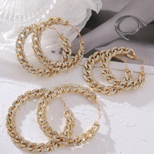 KISSWIFE Trendy Alloy Crystal Big Hoop Earrings For Women 2021 Golden Round Metal Drooping Earrings Fashion Jewelry Gift Brincos
