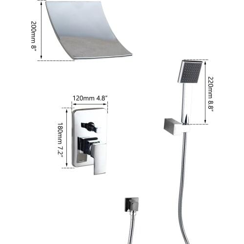 Bathroom Concealed Wall Mount Waterfall Bathtub Spout Mixer Valve Handheld Shower Faucet