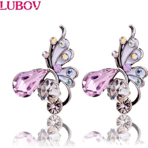 Gorgeous Crystal Butterfly Stud Earrings color Alloy Fancy Color Rhinestone Piercing Ear earring for Women Birthday Gift
