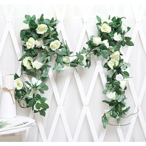 Silk artificial rose vine hanging flowers for wall decoration rattan fake plants leaves garland romantic wedding home decoration