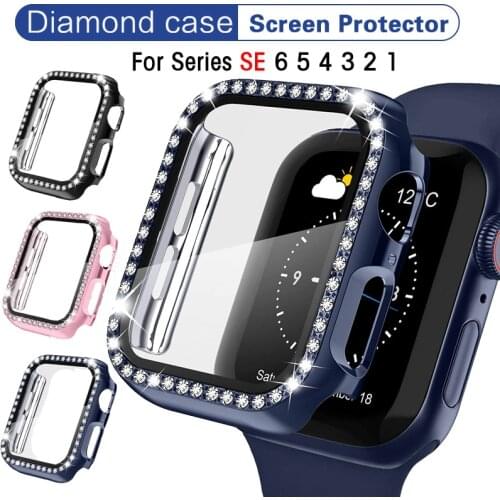 Crystal Diamond Case Screen Protector for Apple Watch 44mm 40mm Series 6/5/4/SE Ultra-Thin Full Cover Protective Case for iwatch