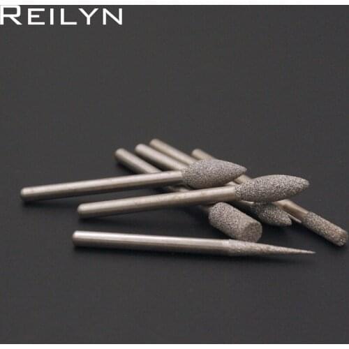 Grit#60 5pcs/set grinding bits brazing diamond Grinding points 3mm shank peeling polishing grinding10pcs/set for dremel