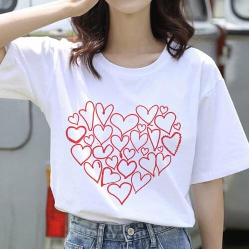 Summer New Fashion Trend Love Printing Female T-shirt Casual All-match Casual White Round Neck Ladies Tshirt