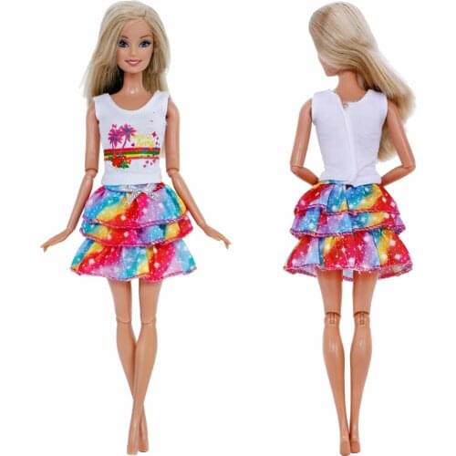 Colorful Outfit Summer Dating Dress Up Lovely Vest Shirt Blouse Fluffy Cake Skirt Clothes for Barbie Doll Accessories Kids Toy