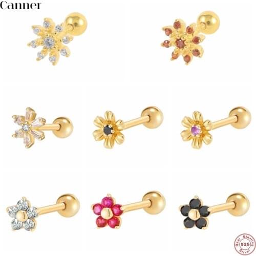 Canner 1pcs 100% 925 Sterling Silver Stud Earrings For Women Cartilage Daisy Flower Zircon Earings Piercing pendientes Aretes W5