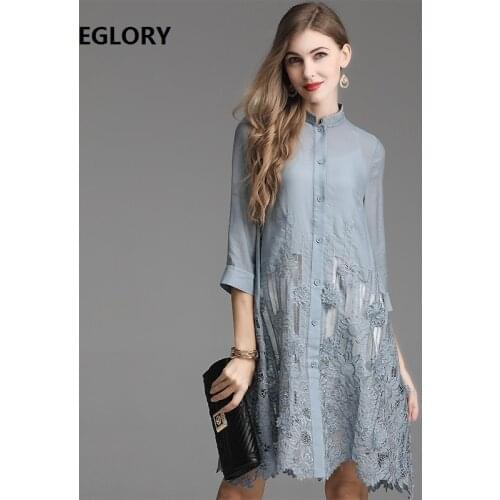 Top Quality Dress New 2019 Spring Summer Plus Size Dress 4XL Size Women Hollow Out Embroidery Vintage Long Shirt Dress Female