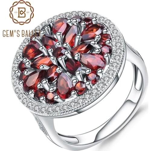 GEMS BALLET 3.88Ct Round Natural Red Garnet Gemstone Ring 925 Sterling Silver Vintage Cocktail Rings for Women Fine Jewelry