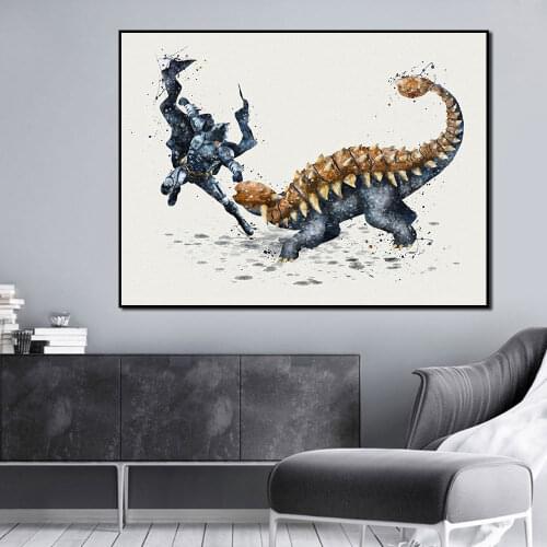 Animals Watercolor Art Marvel Superhero Fight Dinosaur Printing Canvas Painting Batman Poster Wall For Living Room Home Decor