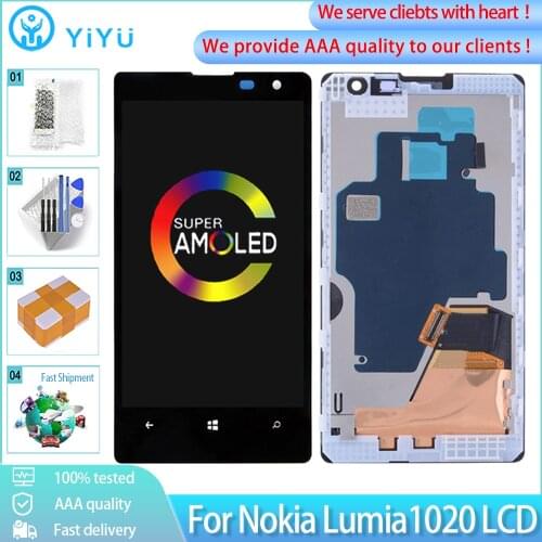 4.5" AAA+++ AMOLED For Nokia Lumia 1020 LCD Display Touch Screen Digitizer Assembly With Frame Replacement Free Tools
