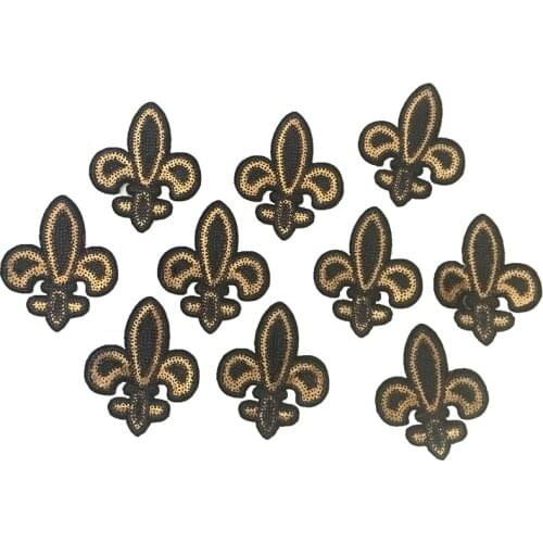 10pcs/lot small Black Gold Floral Sequined Sew Iron on Patches Badge for Clothes Shoes Bags Flower Sequins Appliques Sewing DIY