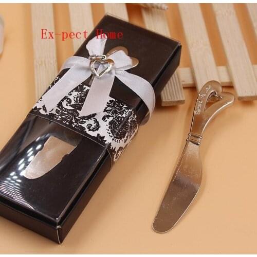 100PCS Spread the Love heart Butter Knife cheese spreader in black gift box stainless steel kitchen tableware wedding favor